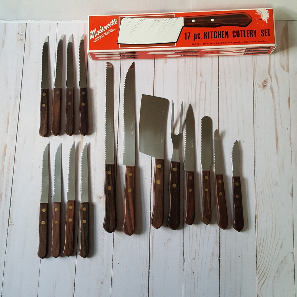Vintage Dead Stock National Silver Company Maisonette 17 Pc Kitchen Knives Set